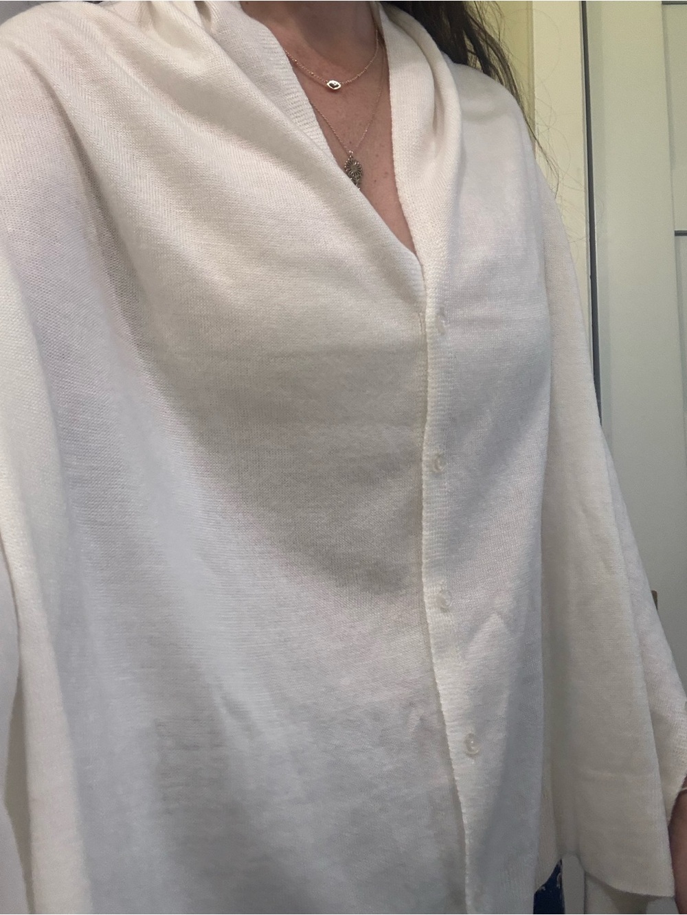Noelle Cream Button-Front Poncho shawl scarf - Picture 3 of 7